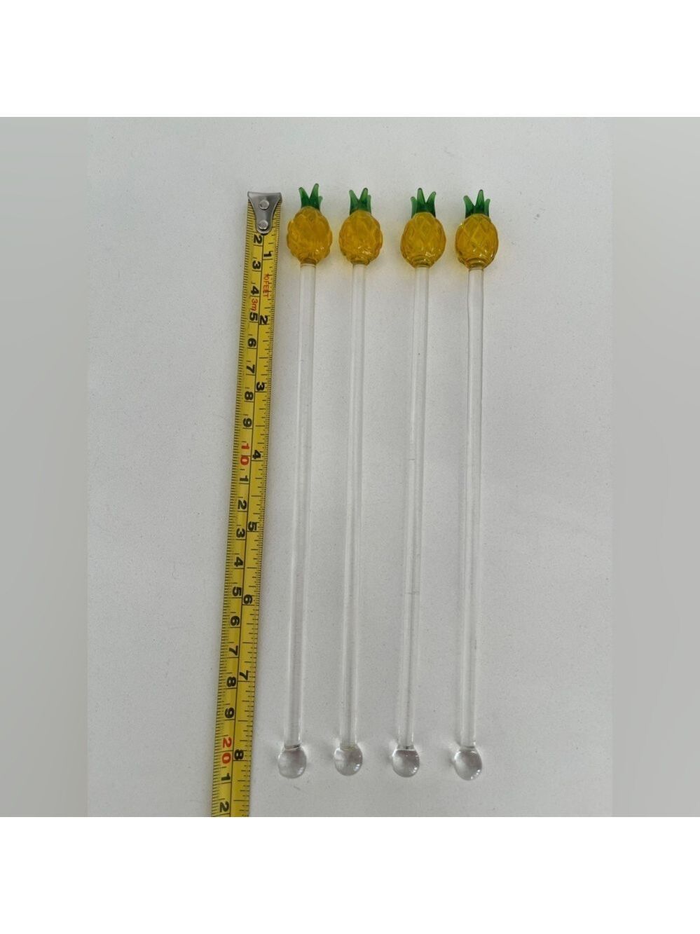 CRATE & BARREL Set of 4 Glass Pineapple Swizzle Sticks Cocktails Barware Tiki - Picture 10 of 12